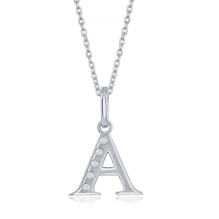 Sterling Silver Diamond "A" Initial Pendant Chain ,