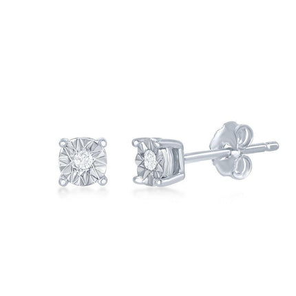 Sterling Silver Diamond Accent 4mm Stud Earrings ,