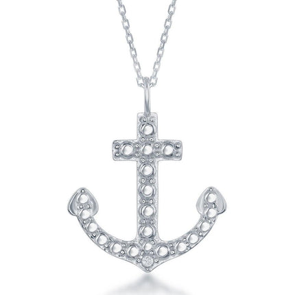 Sterling Silver Diamond Accent Anchor Pendant With Chain ,