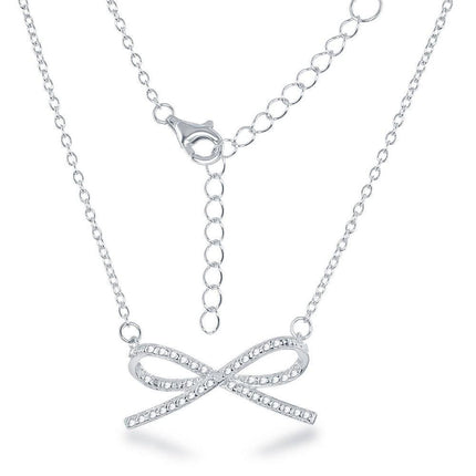 Sterling Silver Diamond Accent Bow Necklace ,