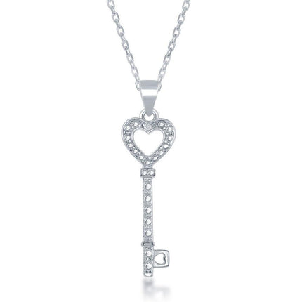 Sterling silver Diamond Accent Key Heart Pendant With Chain ,