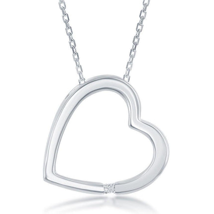 Sterling Silver Diamond Accent Open Heart Pendant With Chain ,