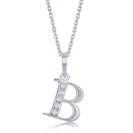 Sterling Silver Diamond "B" Initial Pendant Chain ,