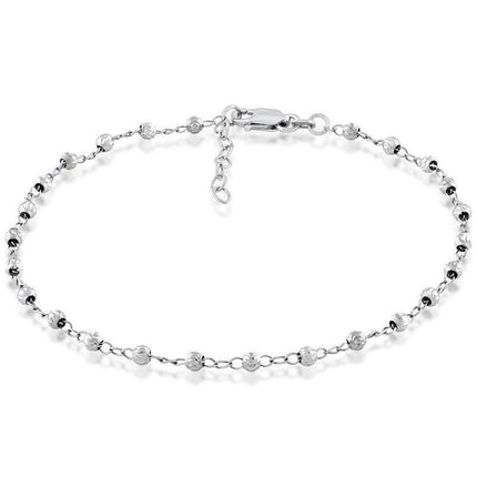 Sterling Silver Diamond Cut Bead Anklet ,