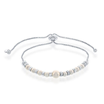 Sterling Silver Diamond Cut Beads and Pearls Adjustable Bracelet ,