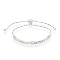 Sterling Silver Diamond Cut Beads and Pearls Adjustable Bracelet ,
