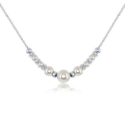Sterling Silver Diamond Cut Beads and Swarovski Pearl Necklace ,
