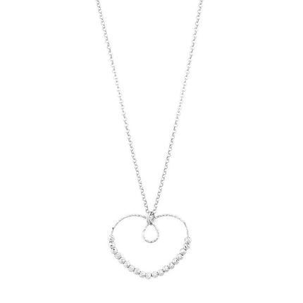 Sterling Silver Diamond Cut Beads Heart Necklace ,