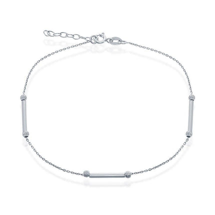 Sterling Silver Diamond Cut Beads with Rods Anklet ,