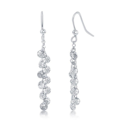 Sterling Silver Diamond-Cut Dangling Discs Earrings ,