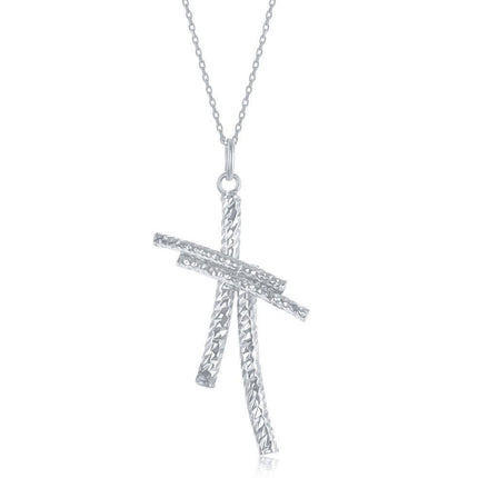 Sterling Silver Diamond Cut Double Cross Pendant ,