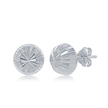 Sterling Silver Diamond-Cut Half Bead Stud Earrings ,