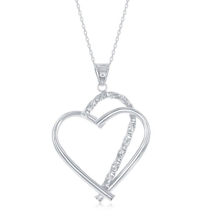 Sterling Silver Diamond-Cut Half Heart Pendant ,