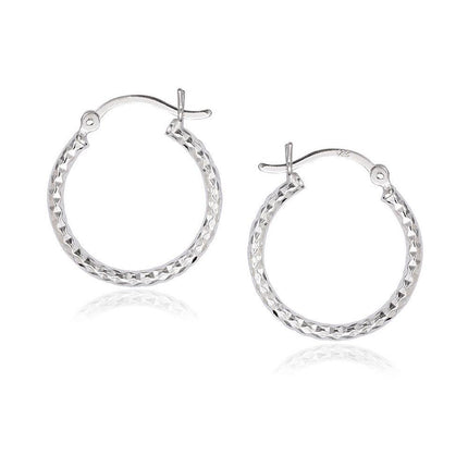 Sterling Silver Diamond Cut Hoop Earrings, 20 mm ,