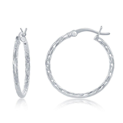 Sterling Silver Diamond Cut Hoop Earrings, 25 mm ,