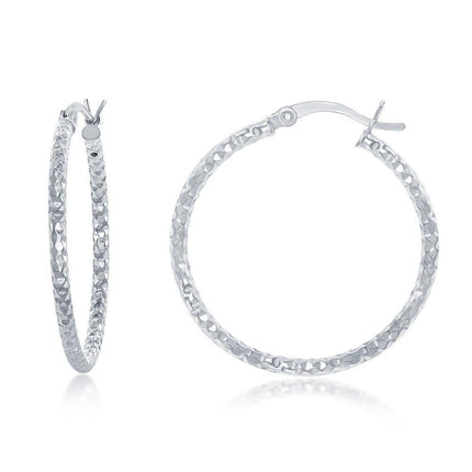 Sterling Silver Diamond Cut Hoop Earrings, 30 mm ,