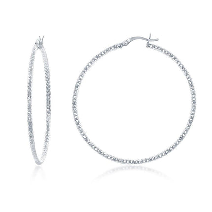 Sterling Silver Diamond Cut Hoop Earrings, 50 mm ,