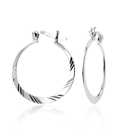 Sterling Silver Diamond Cut Hoop Earrings ,