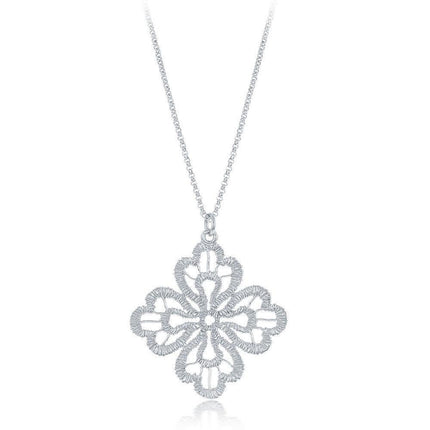 Sterling Silver Diamond Cut Leaf Flower Necklace ,