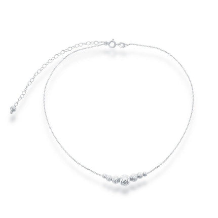 Sterling Silver Diamond-Cut Moon Beads Choker Necklace ,
