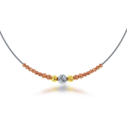 Sterling Silver Diamond Cut Omega Beads Necklace ,