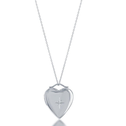 Sterling Silver Diamond-Cut Star Heart Locket ,