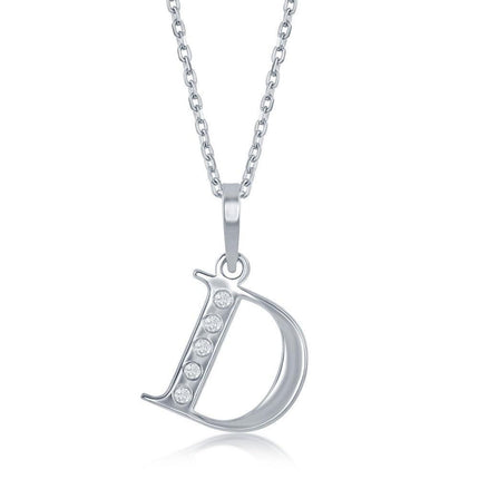 Sterling Silver Diamond "D" Initial Pendant Chain ,