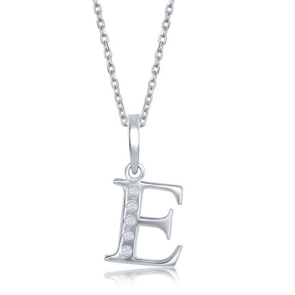 Sterling Silver Diamond "E" Initial Pendant Chain ,