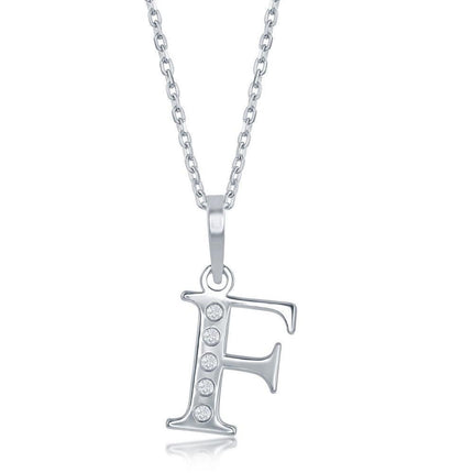 Sterling Silver Diamond "F" Initial Pendant Chain ,