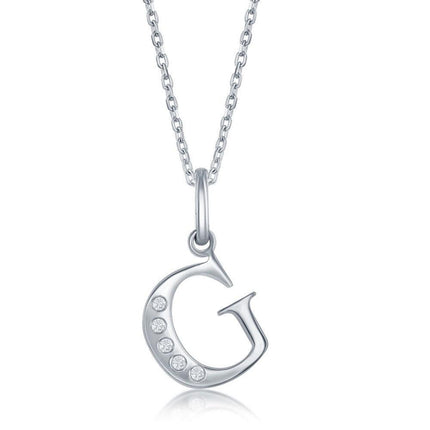 Sterling Silver Diamond "G" Initial Pendant Chain ,