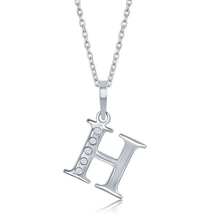 Sterling Silver Diamond "H" Initial Pendant Chain ,
