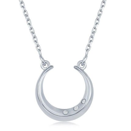 Sterling Silver Diamond Horseshoe Necklace ,
