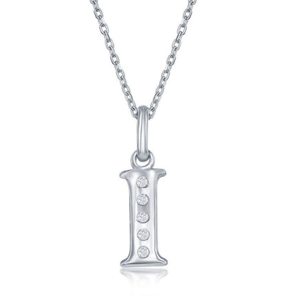 Sterling Silver Diamond "I" Initial Pendant Chain ,