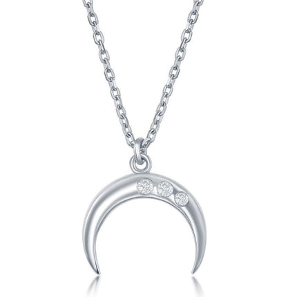 Sterling Silver Diamond Italian Horn Necklace ,