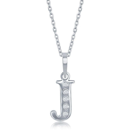 Sterling Silver Diamond "J" Initial Pendant Chain ,
