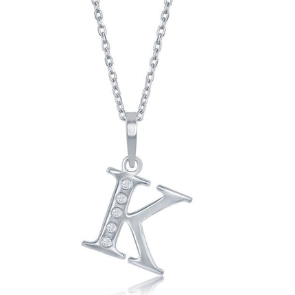 Sterling Silver Diamond "K" Initial Pendant Chain ,