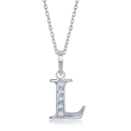 Sterling Silver Diamond "L" Initial Pendant Chain ,