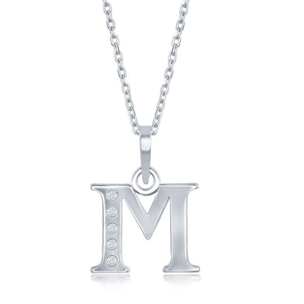 Sterling Silver Diamond "M" Initial Pendant Chain ,