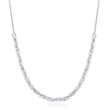 Sterling Silver Diamond Moon Cut Bead Necklace ,