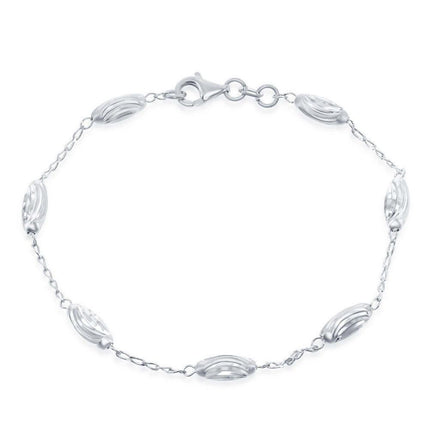 Sterling Silver Diamond Moon Cut Oval Bead Bracelet ,