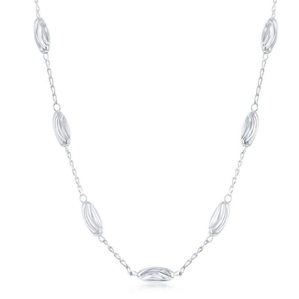 Sterling Silver Diamond Moon Cut Oval Bead Necklace ,