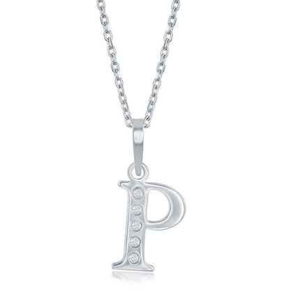 Sterling Silver Diamond "P" Initial Pendant Chain ,