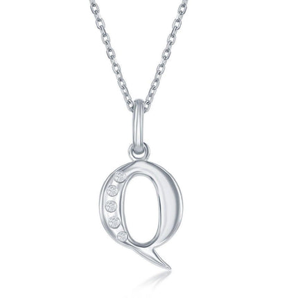 Sterling Silver Diamond "Q" Initial Pendant Chain ,