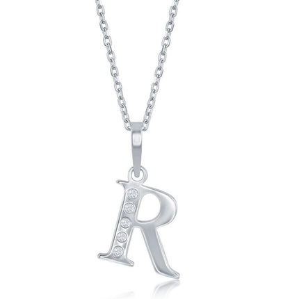 Sterling Silver Diamond "R "Initial Pendant Chain ,