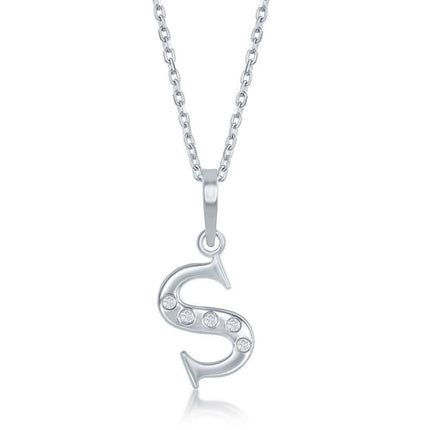 Sterling Silver Diamond "S" Initial Pendant Chain ,
