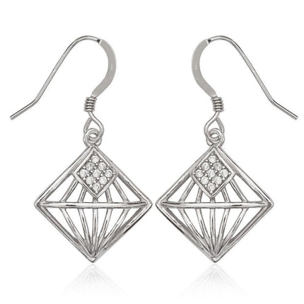 Sterling Silver Diamond Shape CZ Center Earrings ,