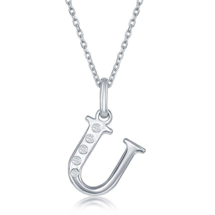 Sterling Silver Diamond "U" Initial Pendant Chain ,