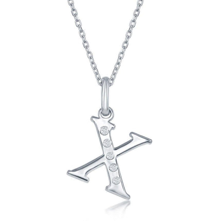 Sterling Silver Diamond "X" Initial Pendant Chain ,