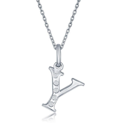 Sterling Silver Diamond "Y" Initial Pendant Chain ,