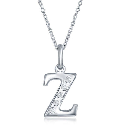 Sterling Silver Diamond "Z" Initial Pendant Chain ,